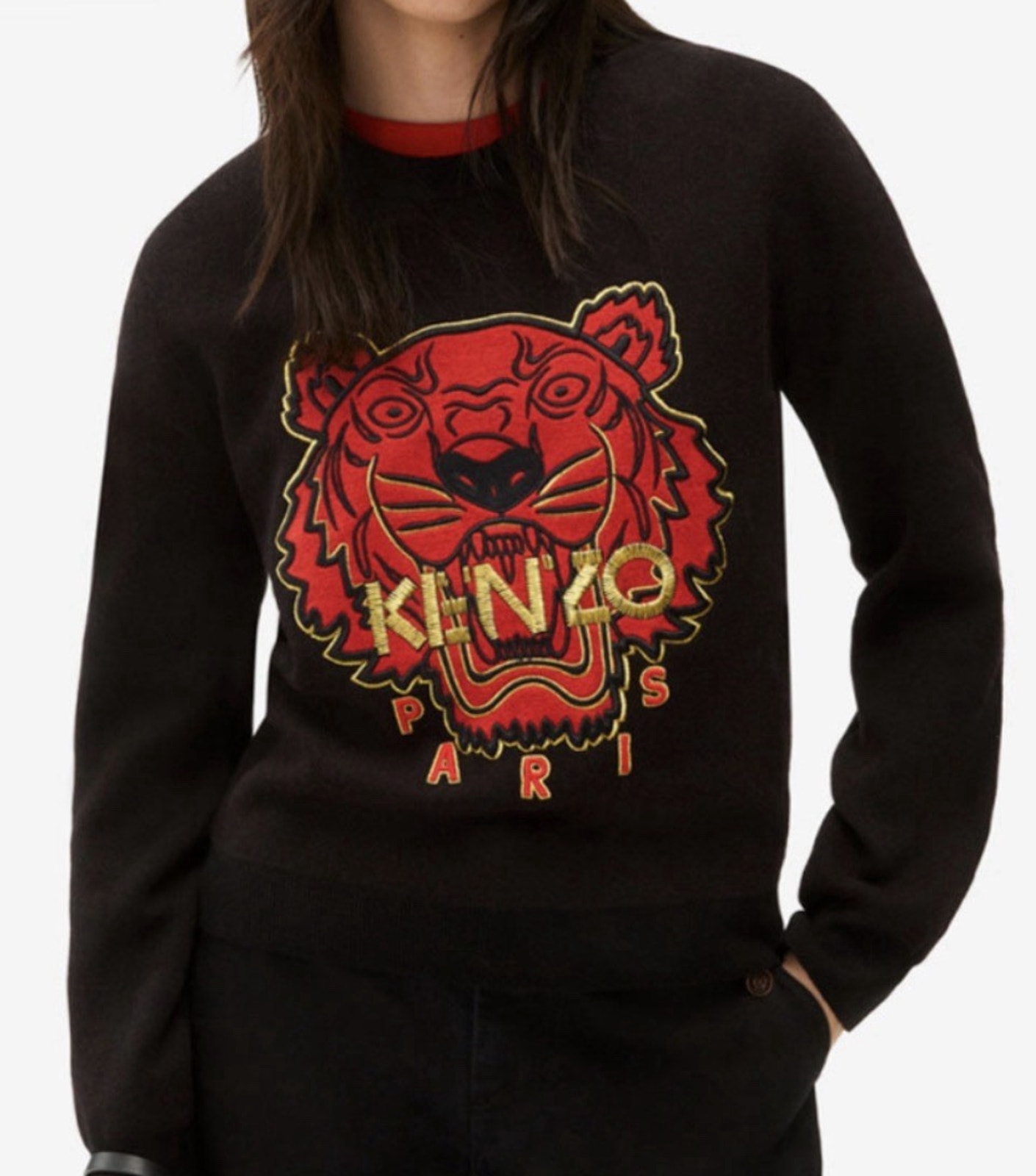 Kenzo Paris Tiger Embroidered Logo Sweatshirt Black Jumper Crew Women's Small O9